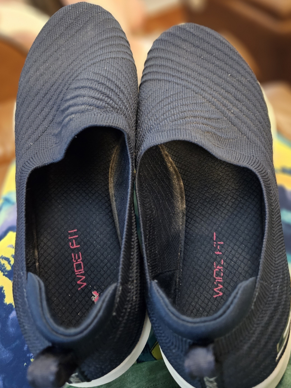 Skechers Wide-Fit Women's Slip-On Knit Sneakers in Navy 8.5W
